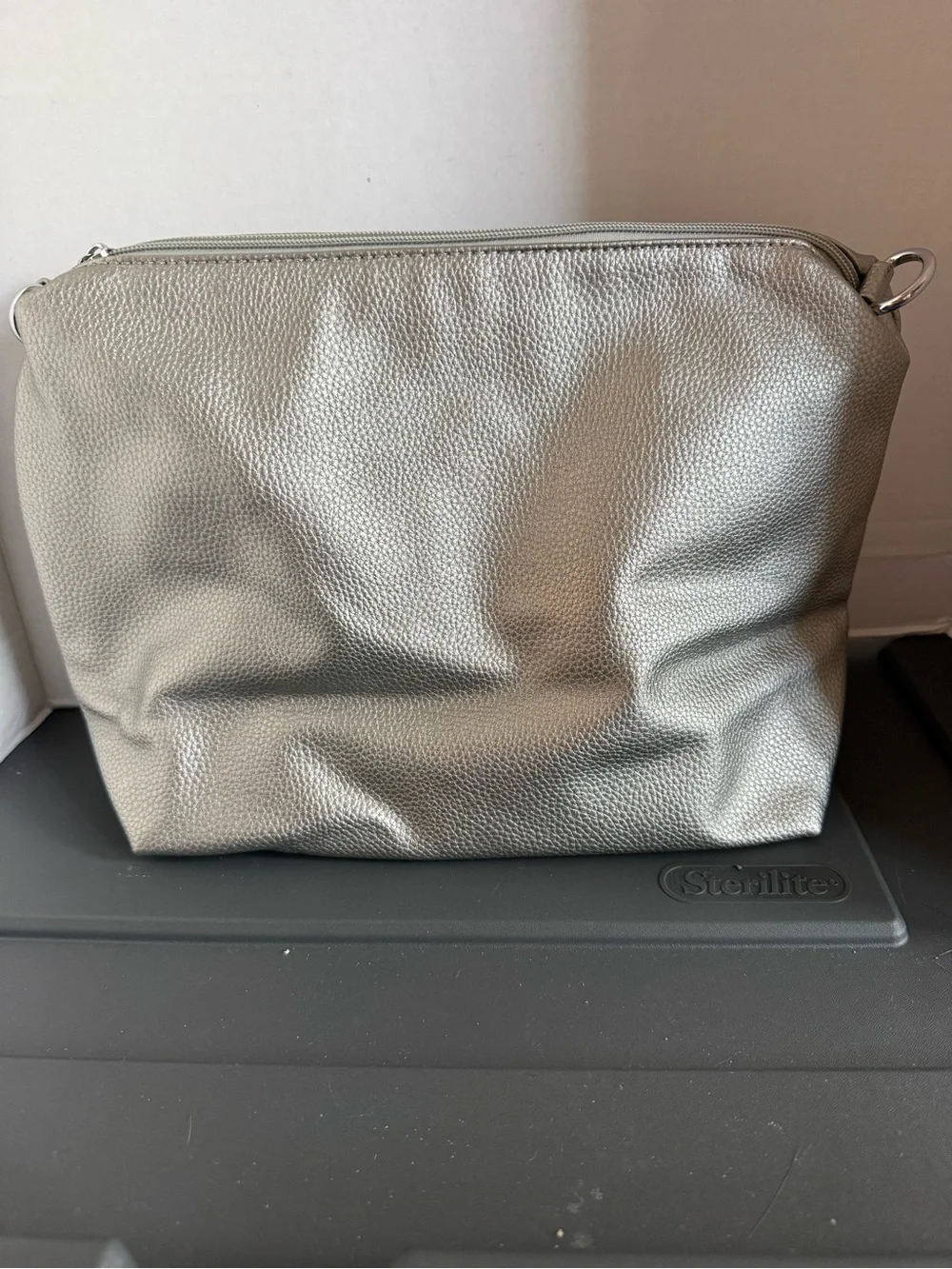 Metallic Silver Cosmetic Pouch - Sleek Travel Makeup Case